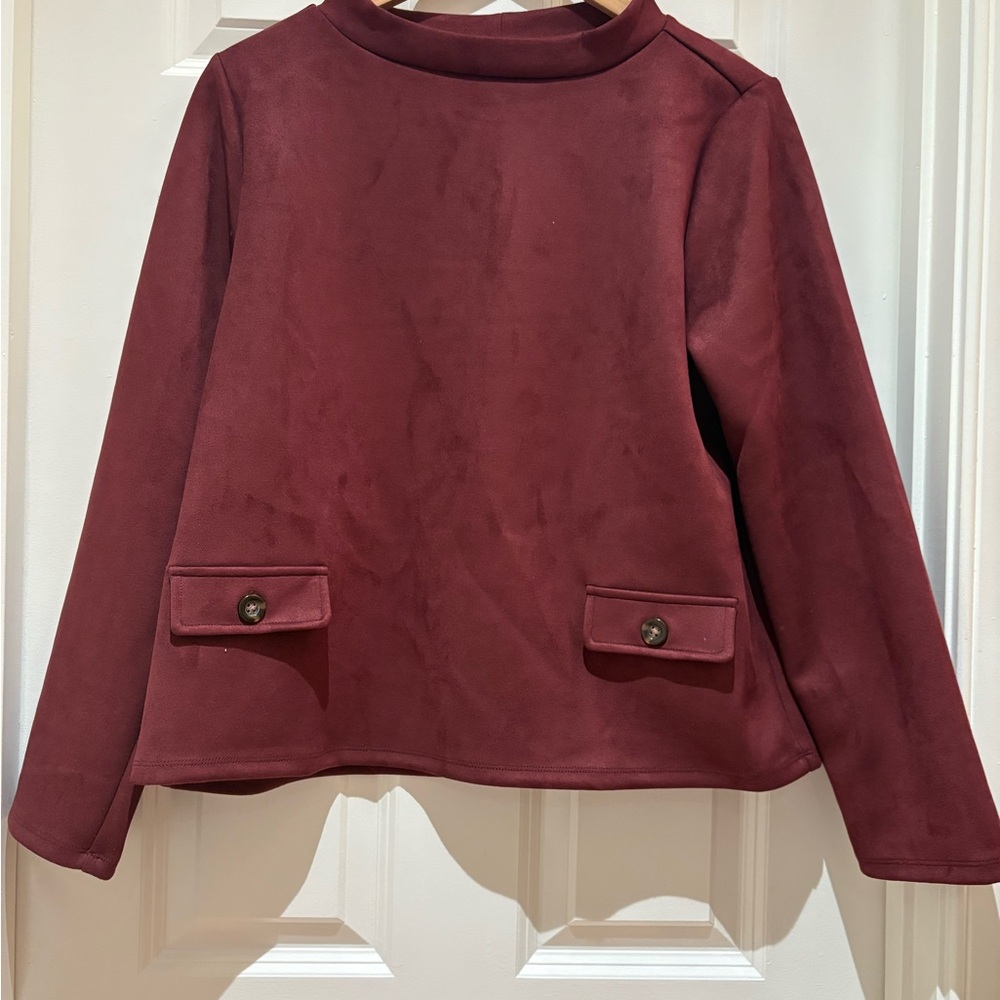 Burgundy Long Sleeve Top with Button Accents